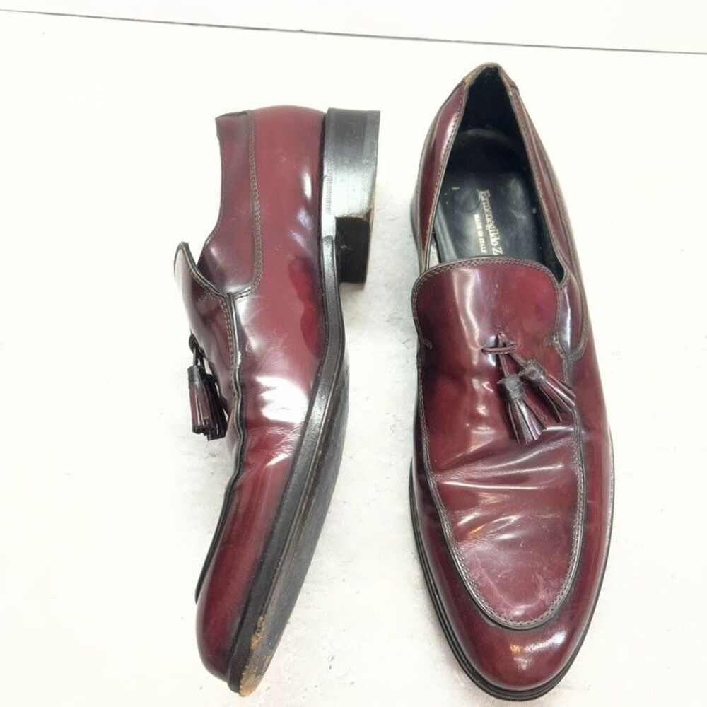 Ermenegildo Zegna Burgundy Leather Tassel Slip-On Loafer Shoes Mens Size 8.5 EE